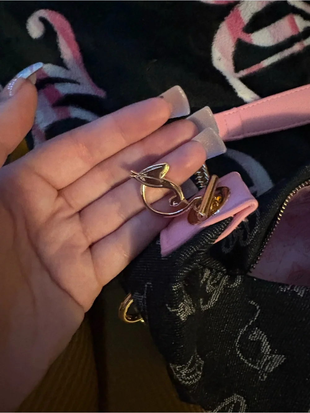 Baby Phat Black Monogram Hobo with Pink Trim & Gold Chain